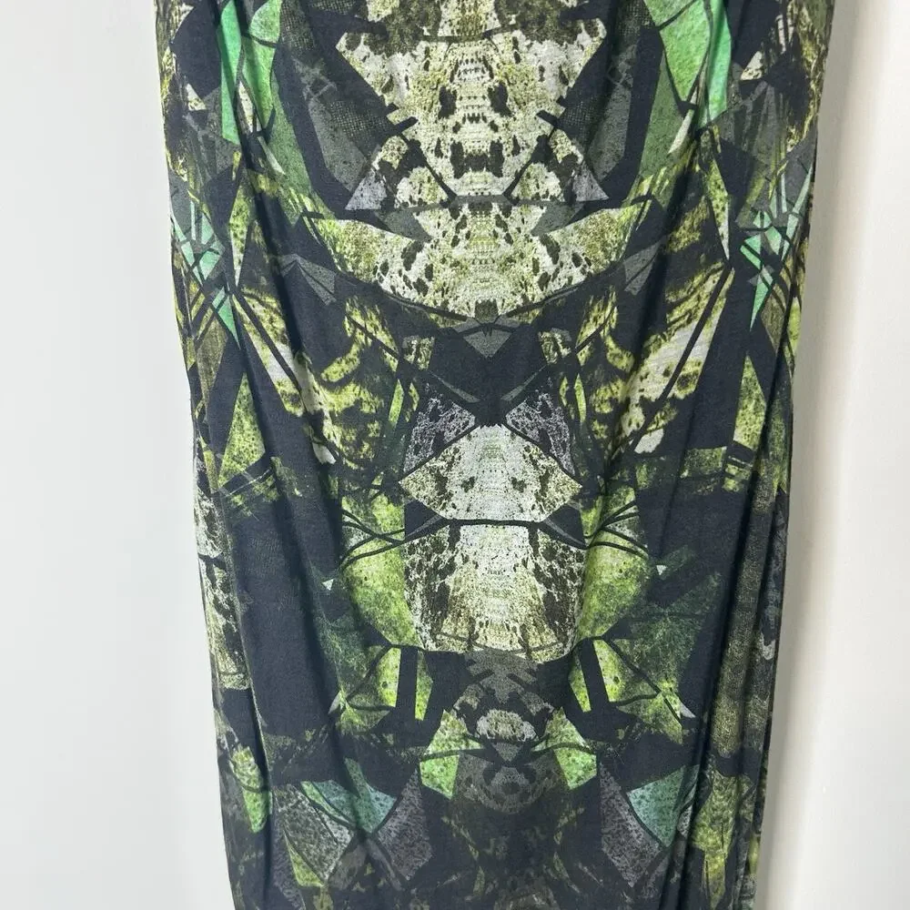 HELMUT LANG Dress Womens Medium Cicadae Print Slit Overlap Maxi Lizard Green - Picture 4 of 9